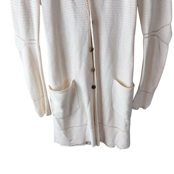 Intoca. Women’s Cream Cardigan Long Silk Pockets Sz‎ 1 - Picture 5 of 12